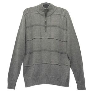 Oscar De La Renta Textured Zip-Neck Knit Sweater Gray Size M